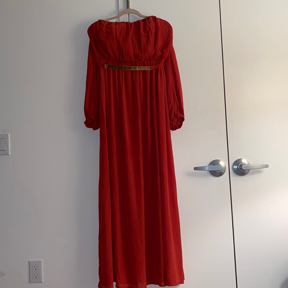 Off Shoulder Orange Maxi Dress from Touch Dolls Boutique